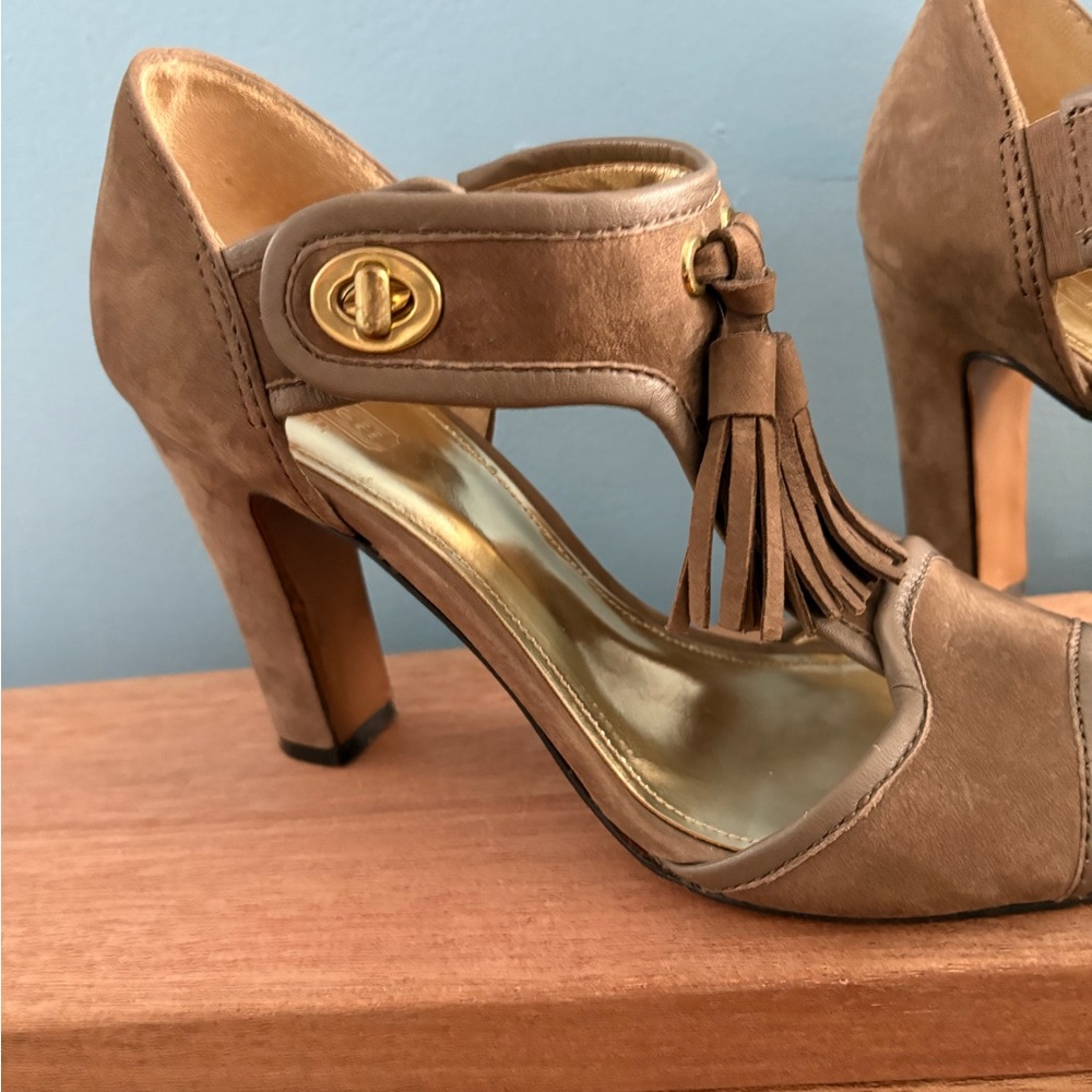 Coach Brown Chunky Heel Sandals with Tassel